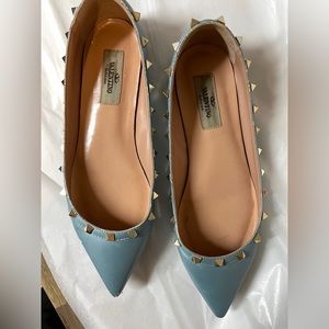 Valentino Rockstud Ballet Flats Dusty Blue